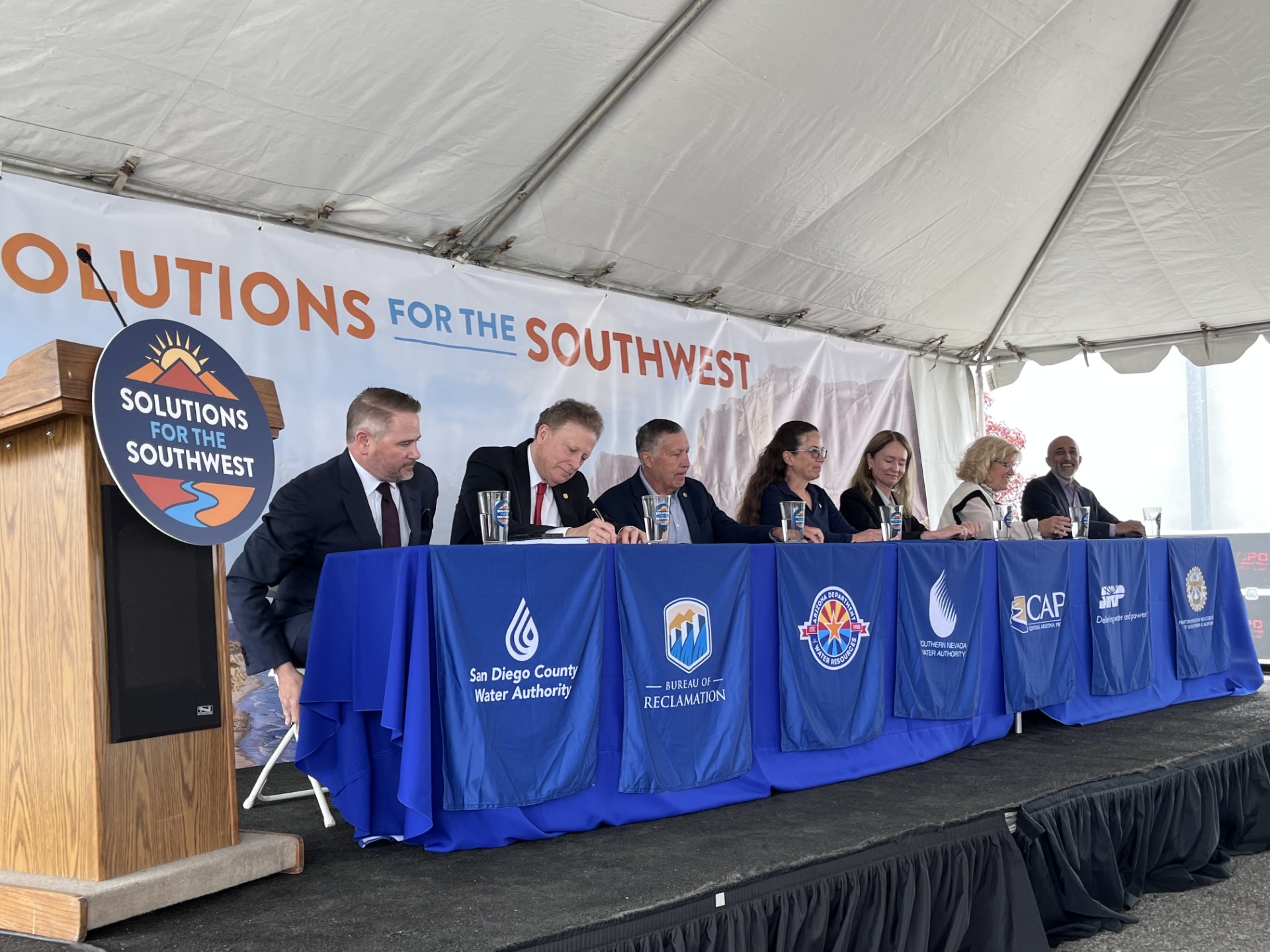 Reclamation Acting Commissioner Scott Cameron signs a Memorandum of Understanding to jointly explore how new tools can strengthen water reliability in the Colorado River Basin
